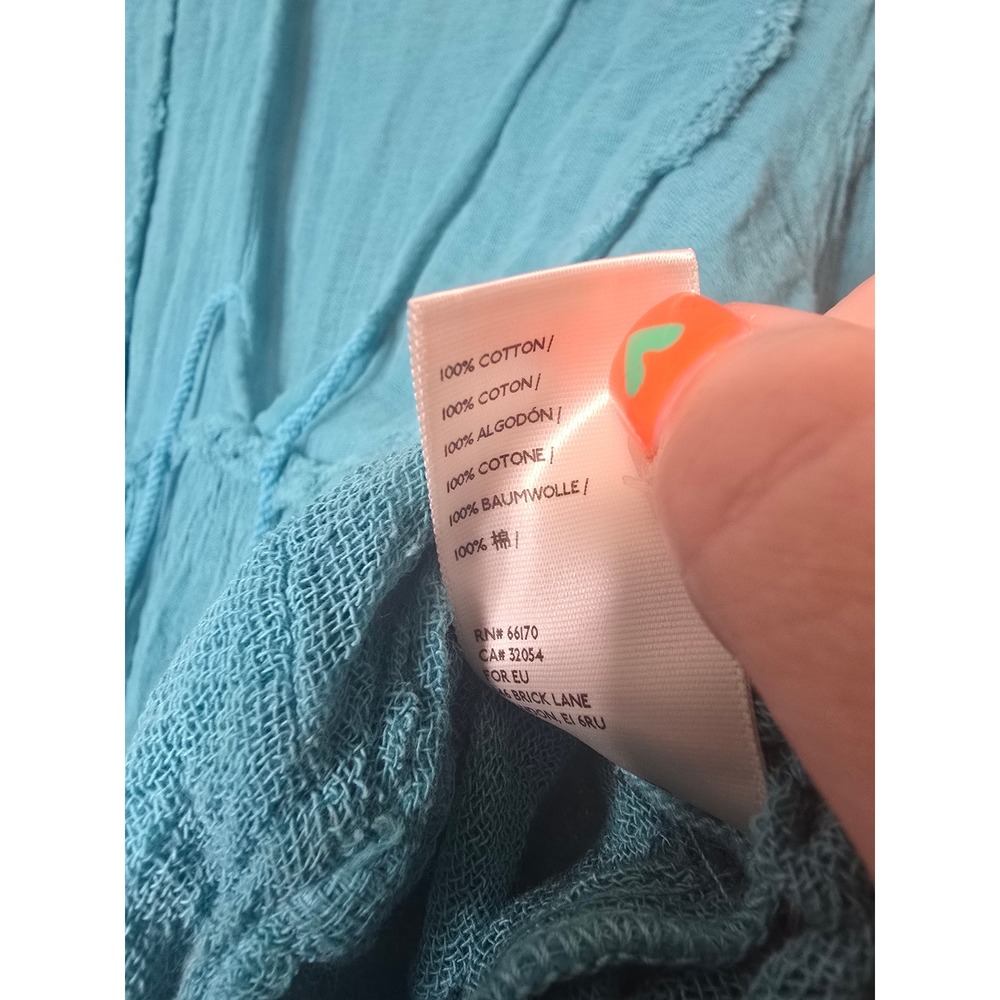 Jens Pirate Booty Turquoise Blue Gauze Bell Sleeve Tunic Top Womens Size Medium - Picture 4 of 7